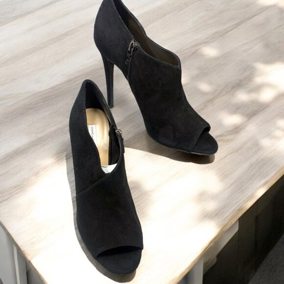 DIANE von FURSTENBERG Uzza Black Suede Peep Toe Stiletto Booties - Picture 6 of 11